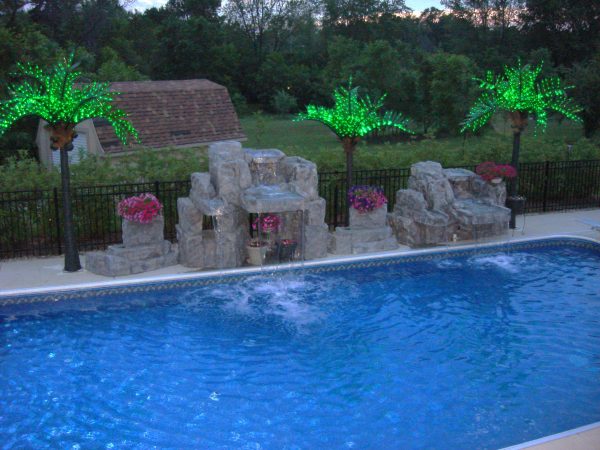 palm trees water fall